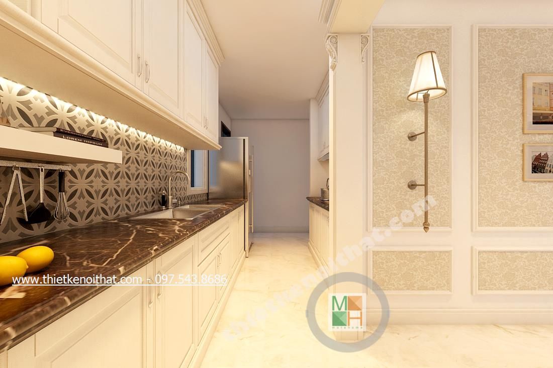 Thiết kế nội thất phòng bếp căn hộ Duplex Mandarin Garden Hoàng Minh Giám Cầu Giấy Hà Nội